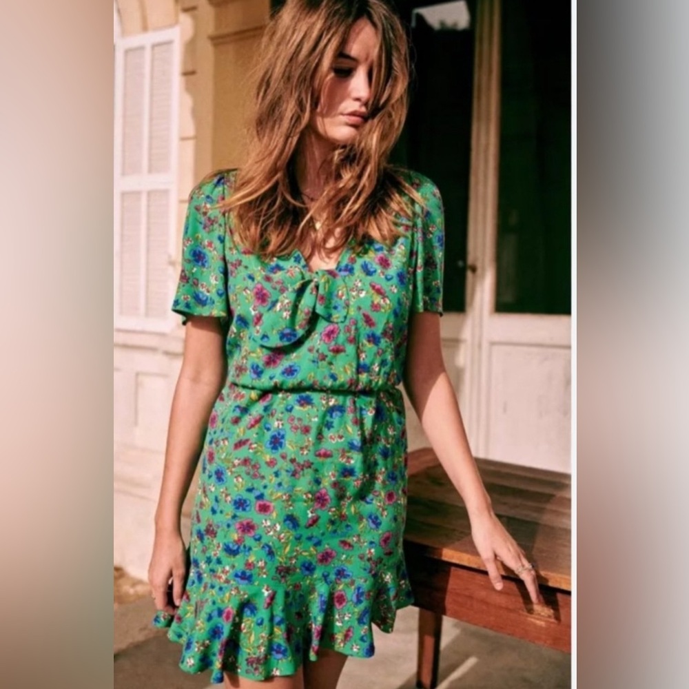 Sezane Green Flutter Sleeve Sundress
